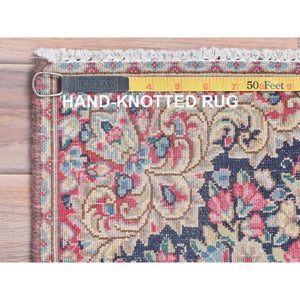 1'9"x1'9" Colorful, Old Persian Kerman Shabby Chic Cropped Thin, Distressed Look Worn Wool Hand Knotted, Square Oriental Rug FWR491742