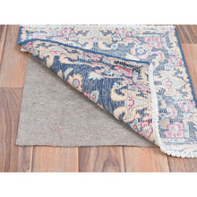Load image into Gallery viewer, 1&#39;6&quot;x1&#39;6&quot; Navy Blue, Hand Knotted Vintage Persian Kerman Shabby Chic, Sheared Low Distressed Look Worn Wool, Square Oriental Rug FWR491748