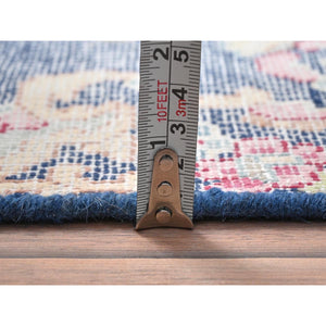 1'6"x1'6" Navy Blue, Hand Knotted Vintage Persian Kerman Shabby Chic, Sheared Low Distressed Look Worn Wool, Square Oriental Rug FWR491748