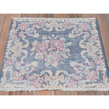 Load image into Gallery viewer, 1&#39;7&quot;x1&#39;7&quot; Navy Blue, Old Persian Kerman Shabby Chic Cropped Thin, Distressed Look Worn Wool Hand Knotted, Square Oriental Rug FWR491754