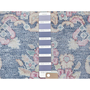 1'7"x1'7" Navy Blue, Old Persian Kerman Shabby Chic Cropped Thin, Distressed Look Worn Wool Hand Knotted, Square Oriental Rug FWR491754