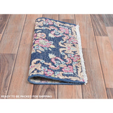 Load image into Gallery viewer, 1&#39;7&quot;x1&#39;7&quot; Navy Blue, Old Persian Kerman Shabby Chic Cropped Thin, Distressed Look Worn Wool Hand Knotted, Square Oriental Rug FWR491754