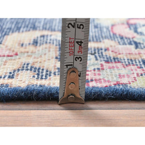 1'7"x1'7" Navy Blue, Old Persian Kerman Shabby Chic Cropped Thin, Distressed Look Worn Wool Hand Knotted, Square Oriental Rug FWR491754