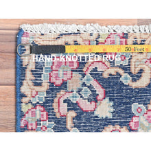 Load image into Gallery viewer, 1&#39;7&quot;x1&#39;7&quot; Navy Blue, Old Persian Kerman Shabby Chic Cropped Thin, Distressed Look Worn Wool Hand Knotted, Square Oriental Rug FWR491754