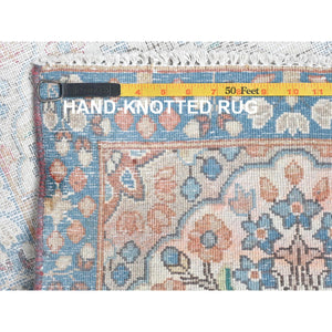 1'9"x2'9" Ivory, Old Persian Kerman Cropped Thin, Distressed Look Worn Wool Hand Knotted, Mat Oriental Rug FWR491814