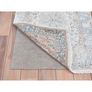 1'10"x2'10" Ivory, Hand Knotted Vintage Persian Kerman, Sheared Low Distressed Look Worn Wool, Mat Oriental Rug FWR491820