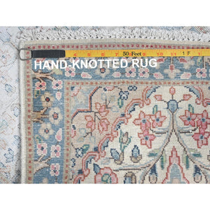 1'10"x2'10" Ivory, Hand Knotted Vintage Persian Kerman, Sheared Low Distressed Look Worn Wool, Mat Oriental Rug FWR491820