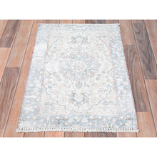 Load image into Gallery viewer, 2&#39;x2&#39;9&quot; Ivory, Old Persian Kerman Cropped Thin, Distressed Look Worn Wool Hand Knotted, Mat Oriental Rug FWR491838