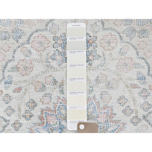2'x2'9" Ivory, Old Persian Kerman Cropped Thin, Distressed Look Worn Wool Hand Knotted, Mat Oriental Rug FWR491838