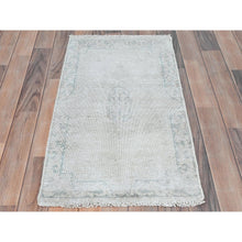 Load image into Gallery viewer, 1&#39;9&quot;x3&#39;6&quot; Ivory, Cropped Thin Distressed Look Worn Wool, Hand Knotted Old Persian Kerman Shabby Chic, Oriental Rug FWR491862