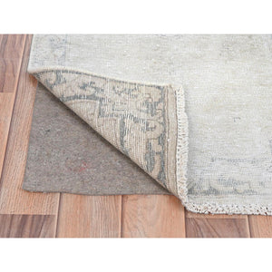 1'9"x3'6" Ivory, Cropped Thin Distressed Look Worn Wool, Hand Knotted Old Persian Kerman Shabby Chic, Oriental Rug FWR491862