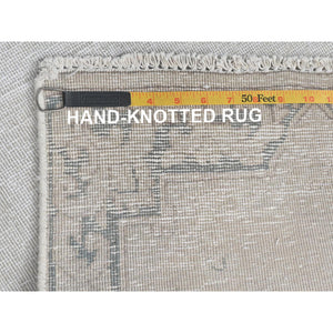 1'9"x3'6" Ivory, Cropped Thin Distressed Look Worn Wool, Hand Knotted Old Persian Kerman Shabby Chic, Oriental Rug FWR491862
