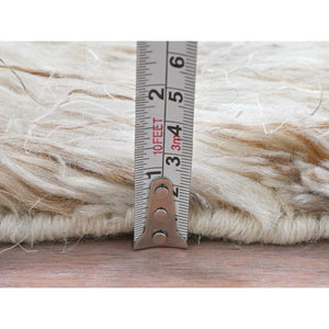3'x3' Beige, Shag Flokati Greek Style, Undyed Natural Wool Hand Knotted, Square Oriental Rug FWR492126