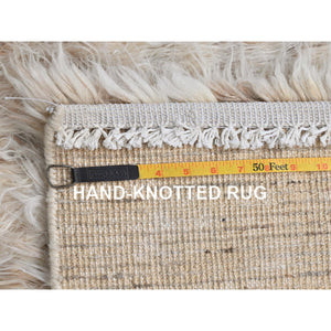 3'x3' Black, Modern Erased Column Design Thick and Plush, Organic Undyed Wool Hand Knotted, Square Oriental Rug FWR484536