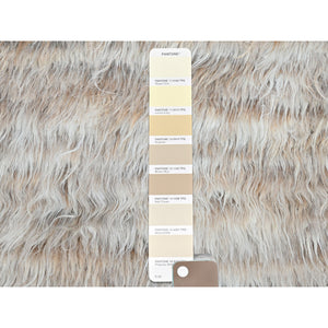 2'10"x5'5" Beige, Shaggy Moroccan Exotic Texture, Undyed Natural Wool Hand Knotted, Oriental Rug FWR492144
