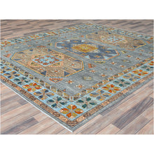 Load image into Gallery viewer, 8&#39;3&quot;x9&#39;7&quot; Silver Gray, Dense Weave Organic Wool, Hand Knotted Armenian Inspired Caucasian Design, 200 Kpsi Vegetable Dyes, Oriental Rug FWR492174
