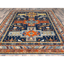 Load image into Gallery viewer, 8&#39;4&quot;x9&#39;7&quot; Navy Blue, Natural Dyes Densely Woven, Natural Wool Hand Knotted, Armenian Inspired Caucasian Design With Bird Figurines 200 Kpsi, Oriental Rug FWR492180