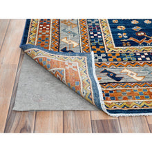 Load image into Gallery viewer, 8&#39;4&quot;x9&#39;7&quot; Navy Blue, Natural Dyes Densely Woven, Natural Wool Hand Knotted, Armenian Inspired Caucasian Design With Bird Figurines 200 Kpsi, Oriental Rug FWR492180