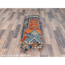 Load image into Gallery viewer, 8&#39;4&quot;x9&#39;7&quot; Navy Blue, Natural Dyes Densely Woven, Natural Wool Hand Knotted, Armenian Inspired Caucasian Design With Bird Figurines 200 Kpsi, Oriental Rug FWR492180
