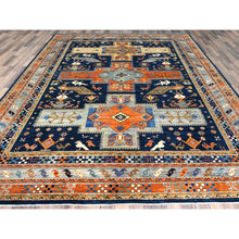 Load image into Gallery viewer, 9&#39;1&quot;x11&#39;7&quot; Navy Blue, Armenian Inspired Caucasian Design With Birds Figurines 200 Kpsi, Vegetable Dyes Dense Weave, Pure Wool Hand Knotted, Oriental Rug FWR492186