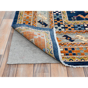 9'1"x11'7" Navy Blue, Armenian Inspired Caucasian Design With Birds Figurines 200 Kpsi, Vegetable Dyes Dense Weave, Pure Wool Hand Knotted, Oriental Rug FWR492186