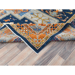 9'1"x11'7" Navy Blue, Armenian Inspired Caucasian Design With Birds Figurines 200 Kpsi, Vegetable Dyes Dense Weave, Pure Wool Hand Knotted, Oriental Rug FWR492186