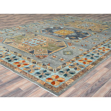 Load image into Gallery viewer, 10&#39;x13&#39;7&quot; Gray, Hand Knotted Armenian Inspired Caucasian Design, 200 Kpsi Natural Dyes, Densely Woven Soft Wool, Oriental Rug FWR492192