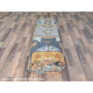 10'x13'7" Gray, Hand Knotted Armenian Inspired Caucasian Design, 200 Kpsi Natural Dyes, Densely Woven Soft Wool, Oriental Rug FWR492192