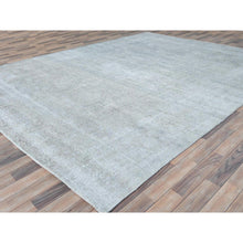 Load image into Gallery viewer, 9&#39;7&quot;x12&#39;4&quot; Blueish Gray, Distressed Feel Worn Wool, Hand Knotted Vintage Persian Tabriz, Shaved Down, Oriental Rug FWR492570