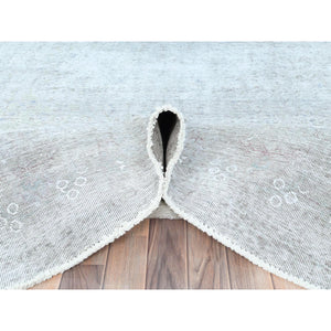 9'7"x12'4" Blueish Gray, Distressed Feel Worn Wool, Hand Knotted Vintage Persian Tabriz, Shaved Down, Oriental Rug FWR492570