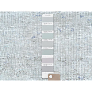 9'7"x12'4" Blueish Gray, Distressed Feel Worn Wool, Hand Knotted Vintage Persian Tabriz, Shaved Down, Oriental Rug FWR492570