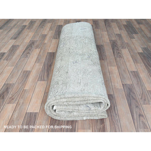 9'7"x12'4" Blueish Gray, Distressed Feel Worn Wool, Hand Knotted Vintage Persian Tabriz, Shaved Down, Oriental Rug FWR492570