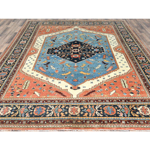 9'x11'10" Light Blue, Natural Dyes Densely Woven, Soft Wool Hand Knotted, Afghan Peshawar With Serapi Heriz Design, Oriental Rug FWR492852
