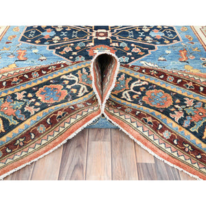 9'x11'10" Light Blue, Natural Dyes Densely Woven, Soft Wool Hand Knotted, Afghan Peshawar With Serapi Heriz Design, Oriental Rug FWR492852