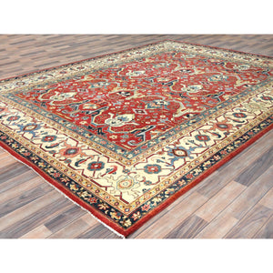 9'x12' Soft Red, Dense Weave Pure Wool Hand Knotted, Afghan Peshawar With Bijar Garus Design Vegetable Dyes, Oriental Rug FWR492906