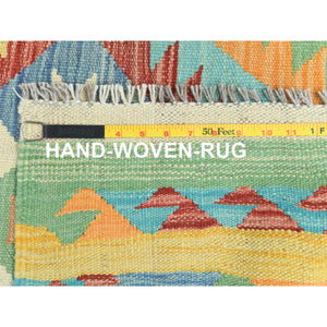 2'10"x4'8" Colorful, Natural Dyes Flat Weave, Organic Wool Hand Woven, Afghan Kilim with Geometric Design Reversible, Oriental Rug FWR493224