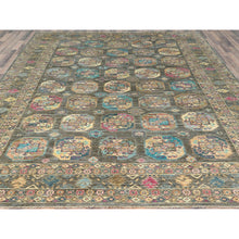 Load image into Gallery viewer, 8&#39;9&quot;x11&#39;7&quot; Sage Green, Hand Knotted Afghan Super Kazak With Geometric Medallions, Vegetable Dyes Dense Weave, Pure Wool, Oriental Rug FWR493626