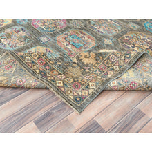 Load image into Gallery viewer, 8&#39;9&quot;x11&#39;7&quot; Sage Green, Hand Knotted Afghan Super Kazak With Geometric Medallions, Vegetable Dyes Dense Weave, Pure Wool, Oriental Rug FWR493626