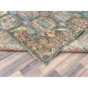 8'9"x11'7" Sage Green, Hand Knotted Afghan Super Kazak With Geometric Medallions, Vegetable Dyes Dense Weave, Pure Wool, Oriental Rug FWR493626