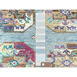 8'8"x11'9" Light Blue, Vegetable Dyes Dense Weave, Extra Soft Wool Hand Knotted, Afghan Super Kazak With Geometric Medallions, Oriental Rug FWR493638