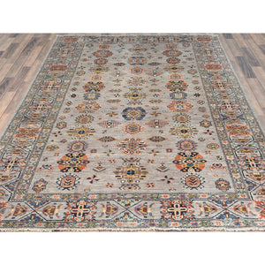 6'1"x9'1" Light Gray, Hand Knotted Afghan Super Kazak with All Over Floral Pattern, Vegetable Dyes Dense Weave, Organic Wool, Oriental Rug FWR493674