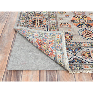 6'1"x9'1" Light Gray, Hand Knotted Afghan Super Kazak with All Over Floral Pattern, Vegetable Dyes Dense Weave, Organic Wool, Oriental Rug FWR493674