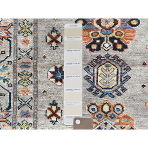 6'1"x9'1" Light Gray, Hand Knotted Afghan Super Kazak with All Over Floral Pattern, Vegetable Dyes Dense Weave, Organic Wool, Oriental Rug FWR493674