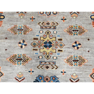 6'1"x9'1" Light Gray, Hand Knotted Afghan Super Kazak with All Over Floral Pattern, Vegetable Dyes Dense Weave, Organic Wool, Oriental Rug FWR493674