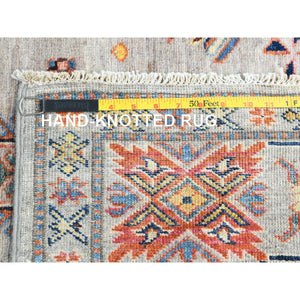 6'1"x9'1" Light Gray, Hand Knotted Afghan Super Kazak with All Over Floral Pattern, Vegetable Dyes Dense Weave, Organic Wool, Oriental Rug FWR493674