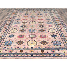 Load image into Gallery viewer, 8&#39;10&quot;x12&#39; Blush Pink, Dense Weave Organic Wool, Hand Knotted Afghan Super Kazak With Tribal Geometric Medallions, Vegetable Dyes, Oriental Rug FWR493734