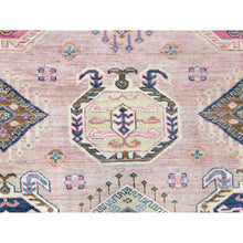 Load image into Gallery viewer, 8&#39;10&quot;x12&#39; Blush Pink, Dense Weave Organic Wool, Hand Knotted Afghan Super Kazak With Tribal Geometric Medallions, Vegetable Dyes, Oriental Rug FWR493734