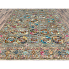 Load image into Gallery viewer, 7&#39;10&quot;x10&#39;1&quot; Stone Gray, Dense Weave Soft Wool, Hand Knotted Afghan Super Kazak With Colorful Elephant Feet Ersari Design, Vegetable Dyes, Oriental Rug FWR493782