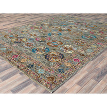 Load image into Gallery viewer, 7&#39;10&quot;x10&#39;1&quot; Stone Gray, Dense Weave Soft Wool, Hand Knotted Afghan Super Kazak With Colorful Elephant Feet Ersari Design, Vegetable Dyes, Oriental Rug FWR493782