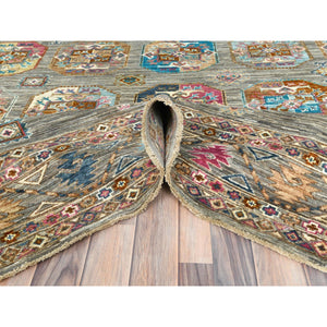 7'10"x10'1" Stone Gray, Dense Weave Soft Wool, Hand Knotted Afghan Super Kazak With Colorful Elephant Feet Ersari Design, Vegetable Dyes, Oriental Rug FWR493782